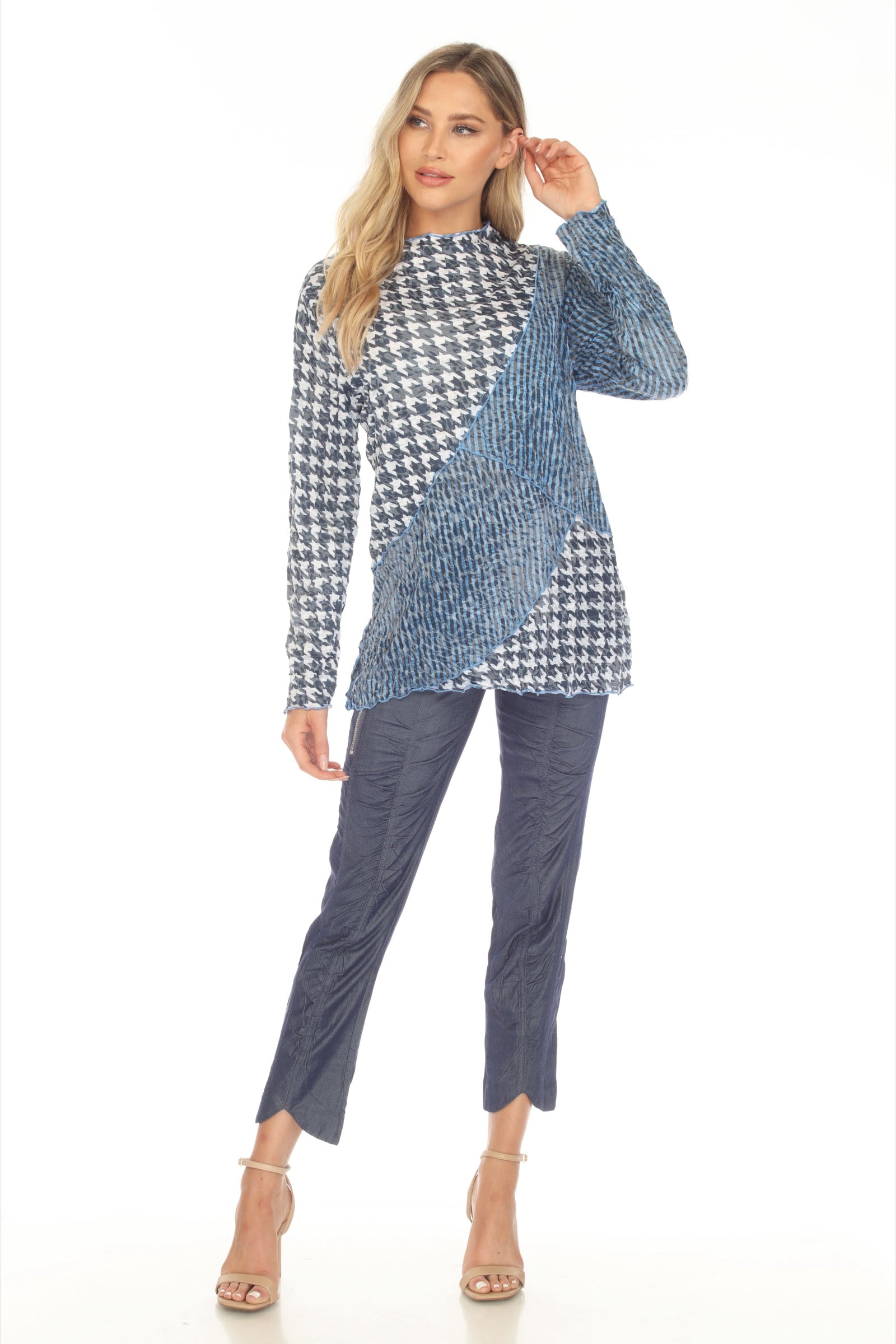 Samantha Top - Azure Houndstooth - CARINE