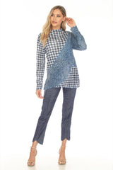 Samantha Top - Azure Houndstooth - CARINE