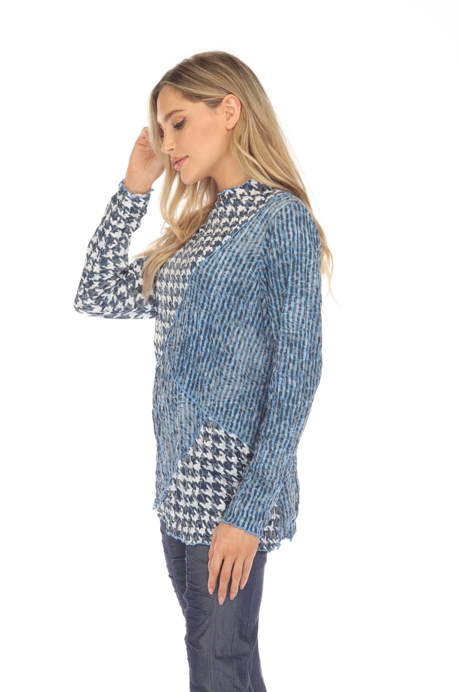 Samantha Top - Azure Houndstooth - CARINE