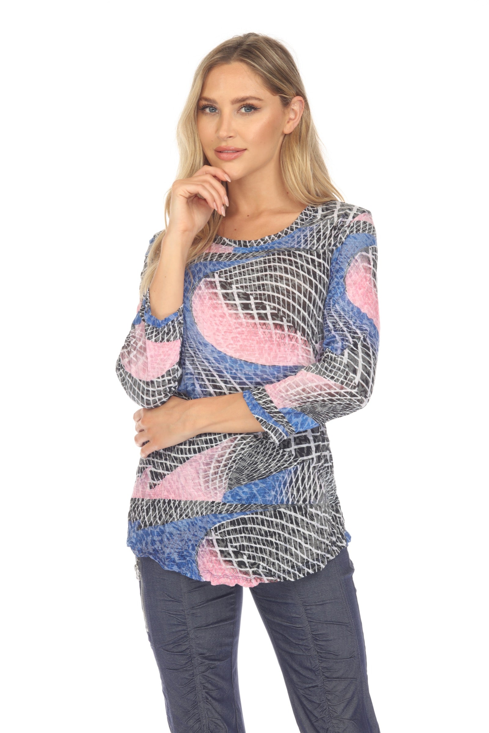 Round-Neck Top - Blush Warp - CARINE