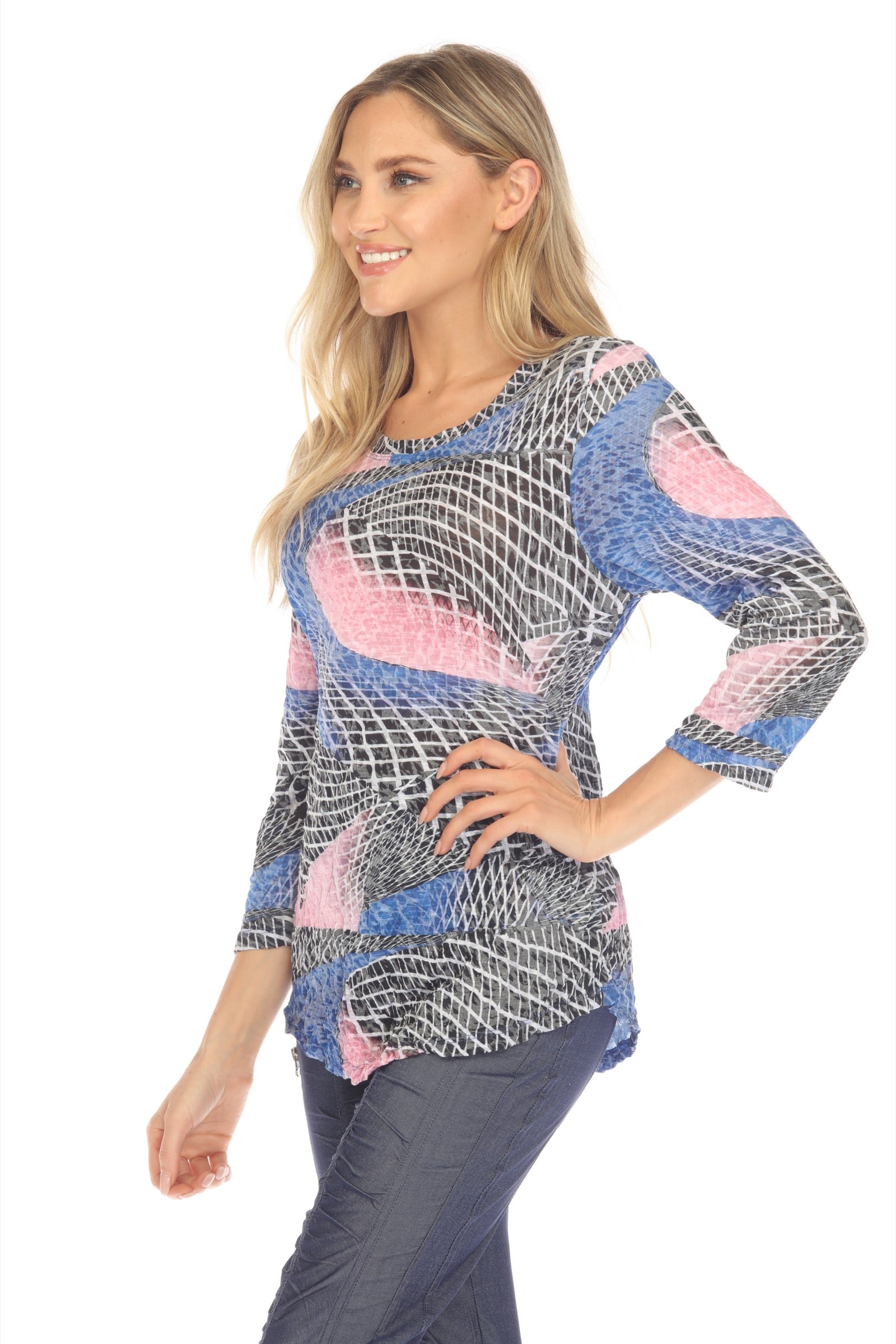 Round-Neck Top - Blush Warp - CARINE