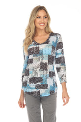 V-Neck Top - Aqua Patch - CARINE