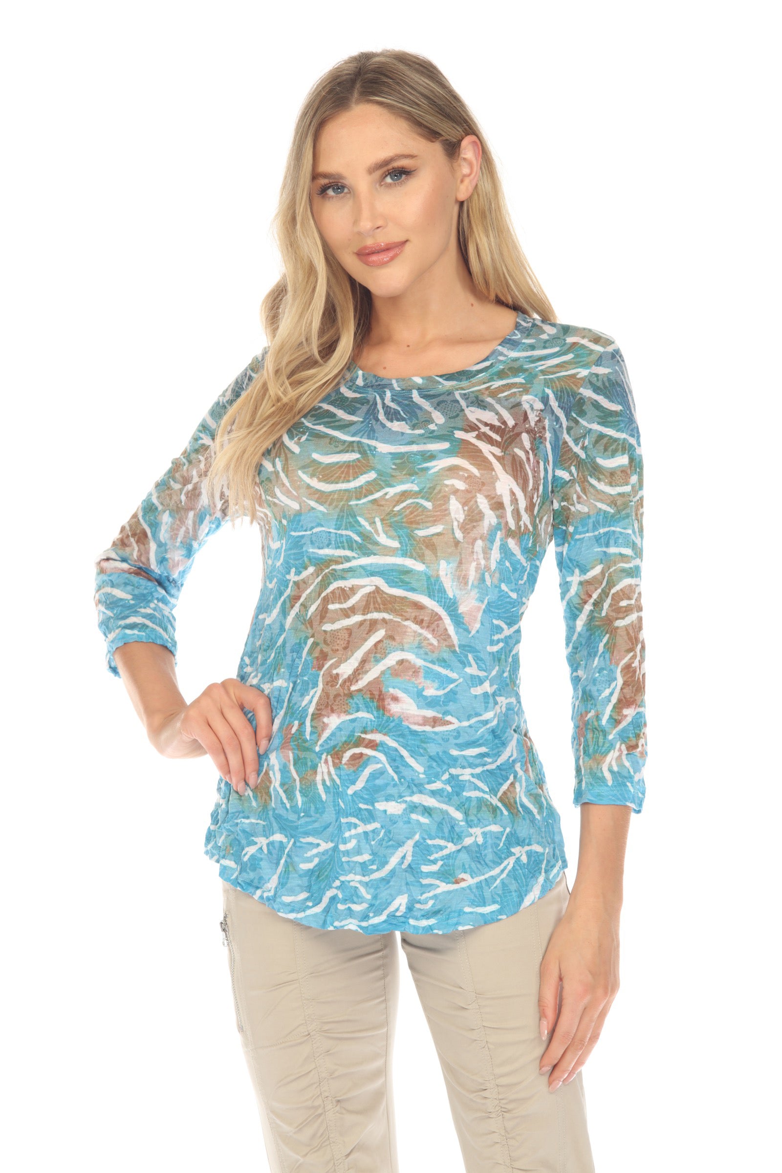 Round-Neck Top - Aqua Current - CARINE