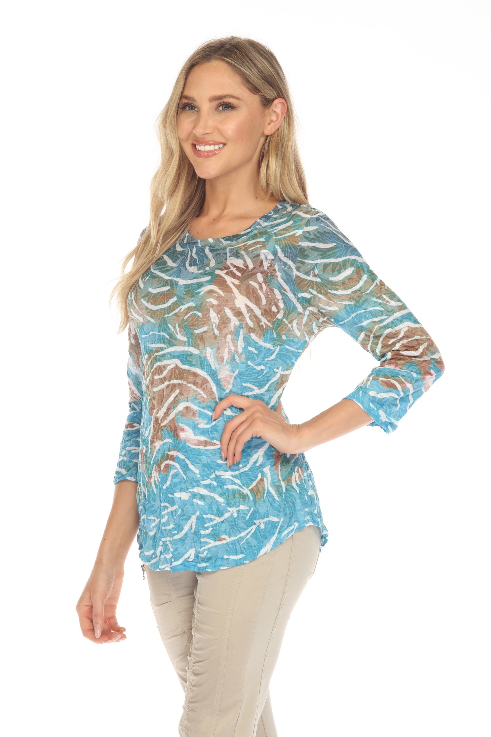 Round-Neck Top - Aqua Current - CARINE