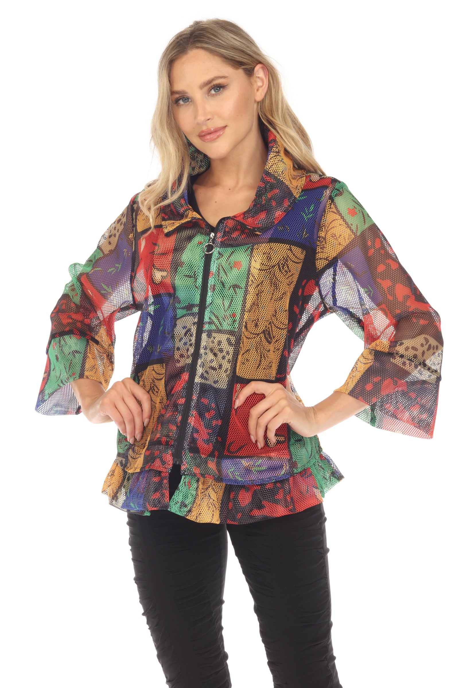 Mesh Zip Swing Jacket - Multi Blocks - CARINE