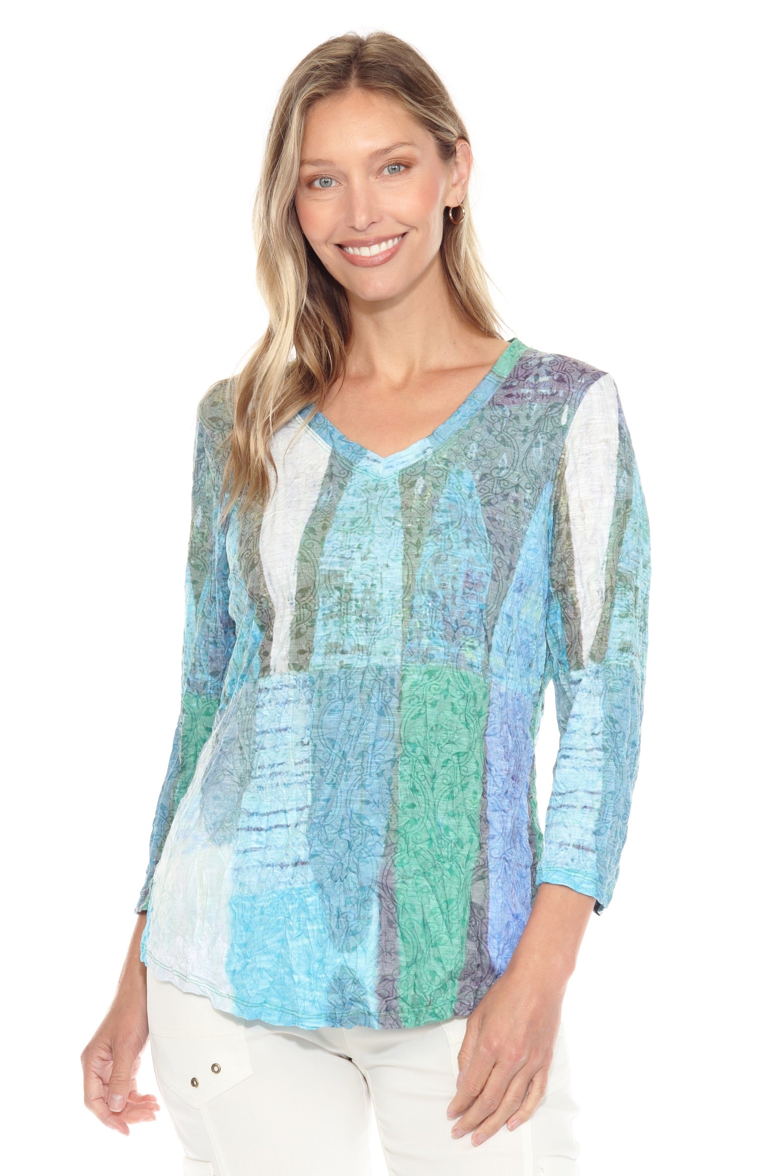 V-Neck Top - Forest Hues - CARINE