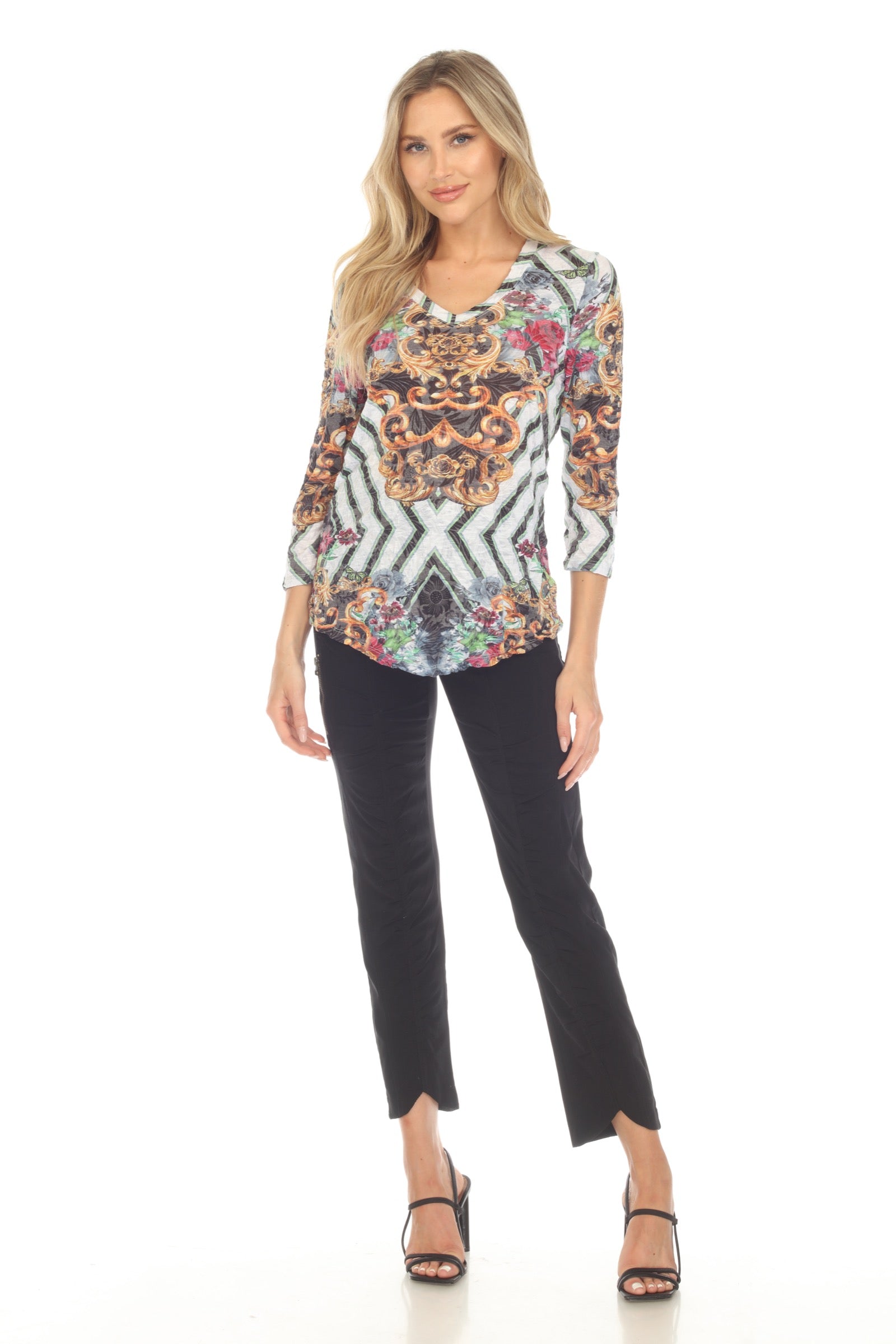 V-Neck Top - Gilded Floral - CARINE