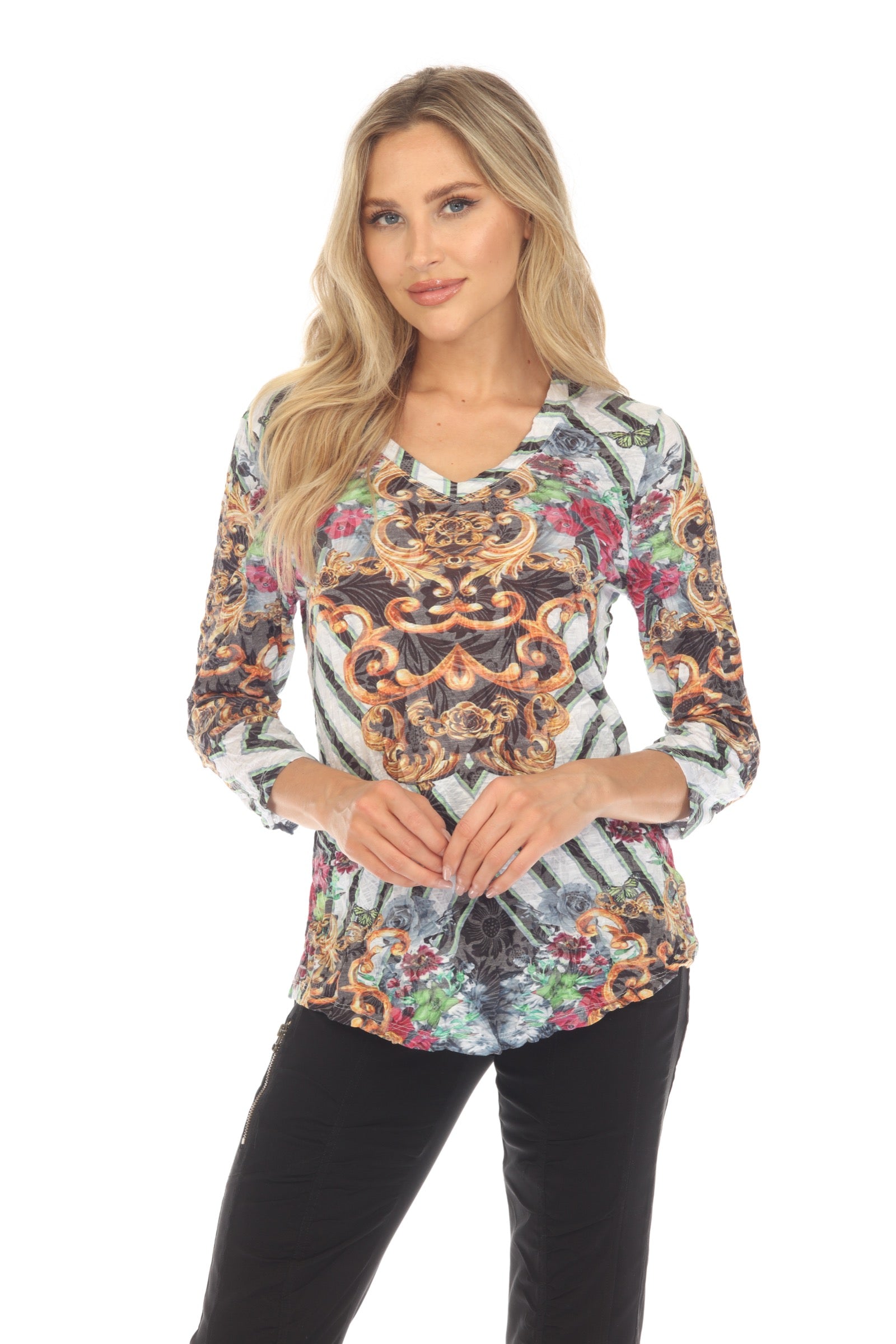 V-Neck Top - Gilded Floral - CARINE