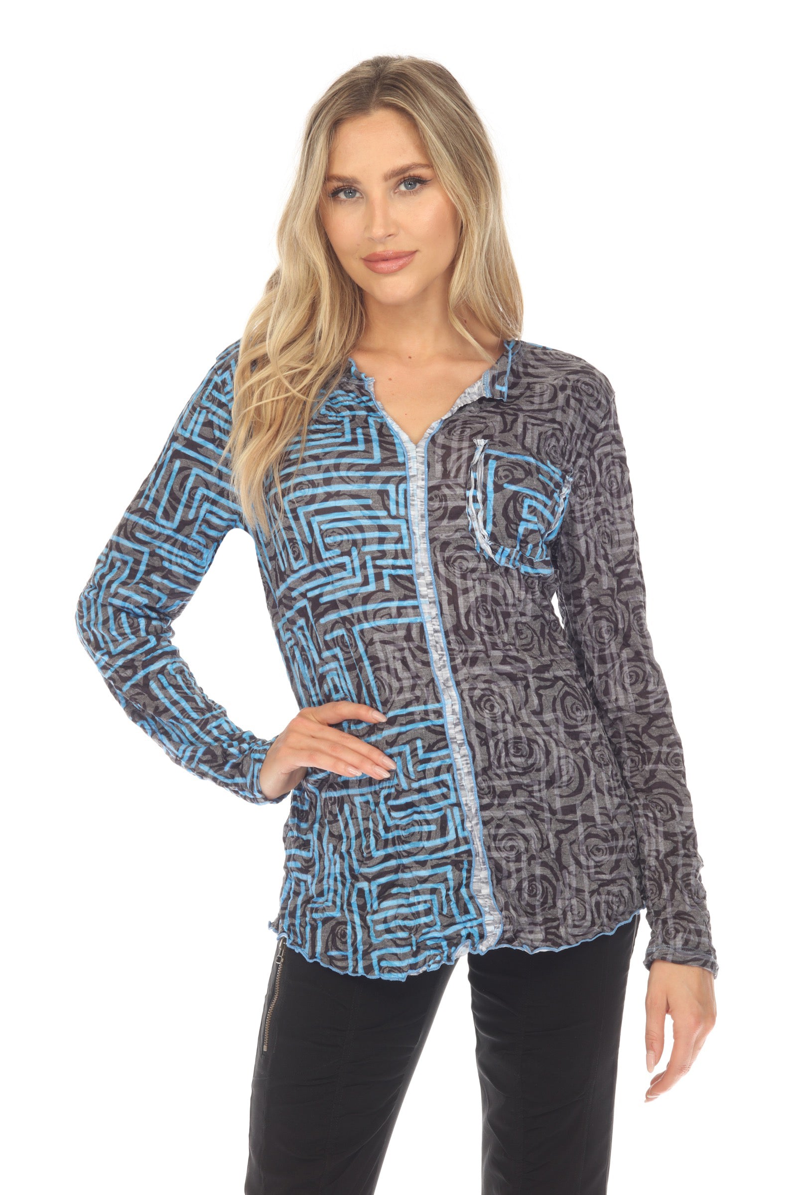 Pamela Top - Blue Puzzle - CARINE