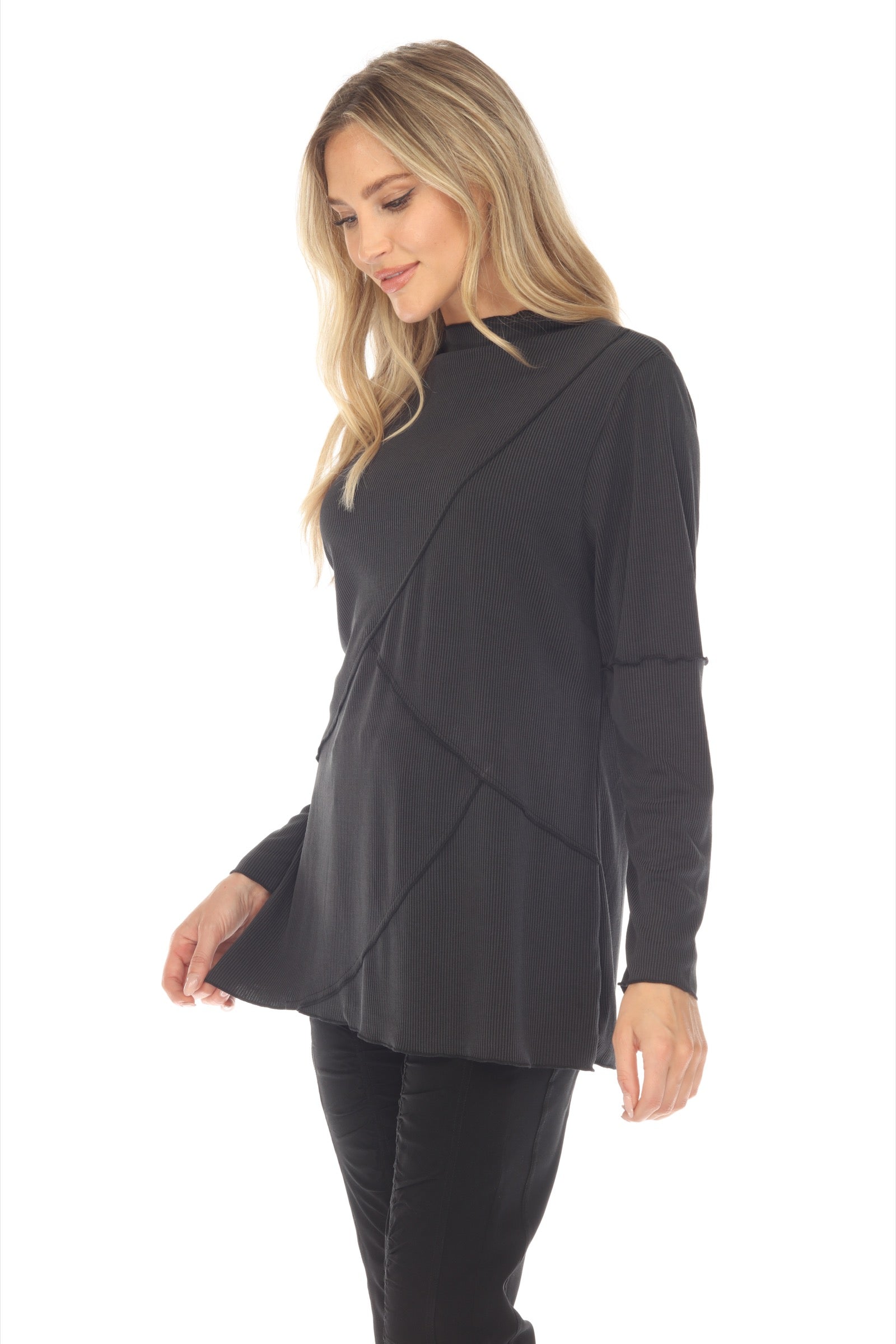 Mock Neck Cross Pattern Top - CARINE