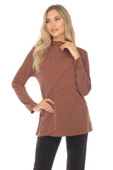 Mock Neck Cross Pattern Top - CARINE