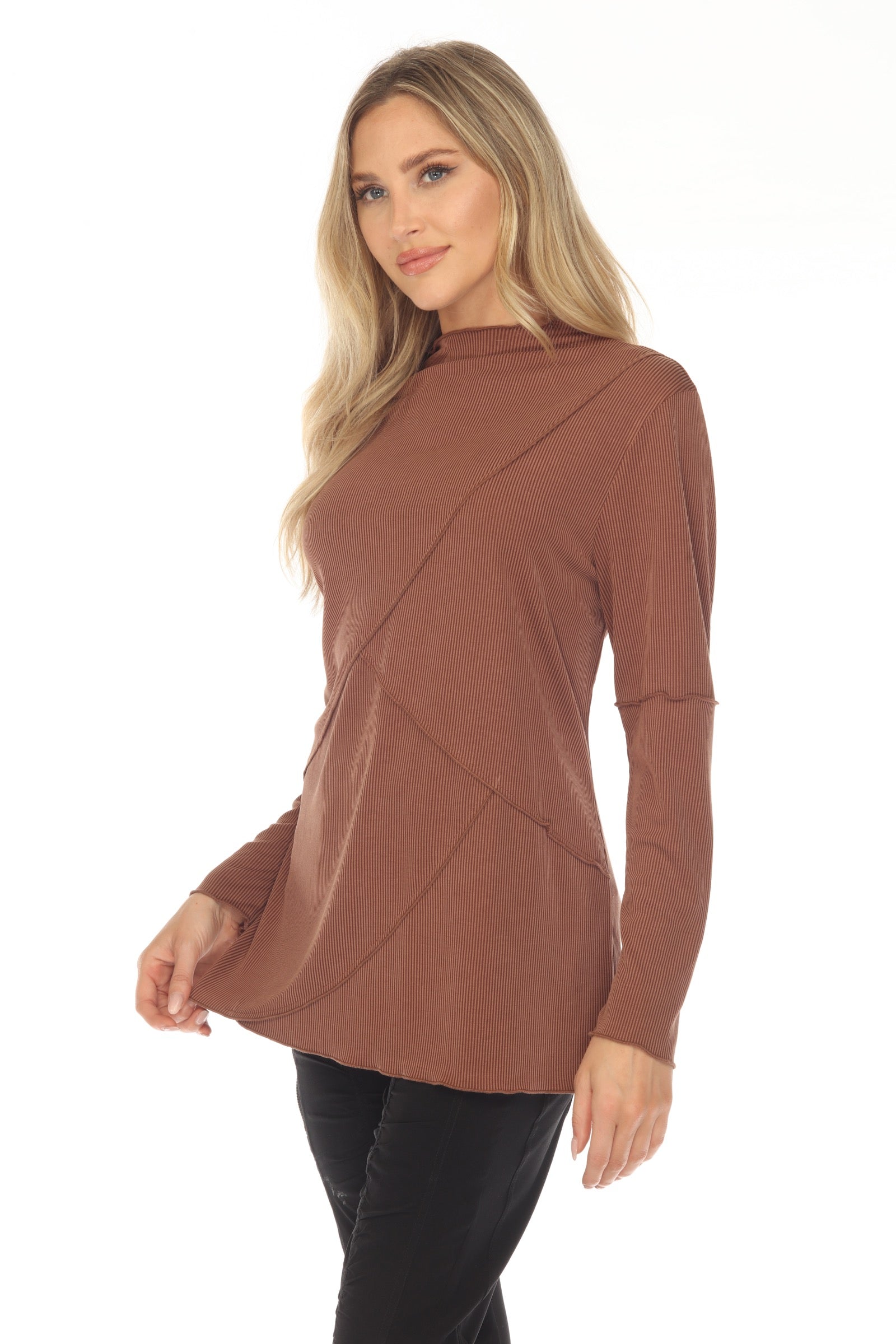 Mock Neck Cross Pattern Top - CARINE
