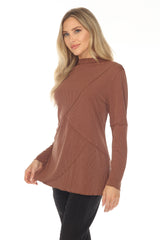 Mock Neck Cross Pattern Top - CARINE