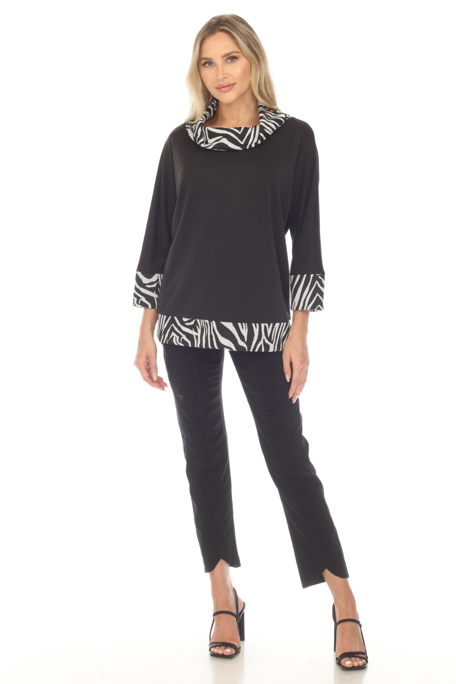 Cowl Neck Swing Pullover - Black & White - CARINE