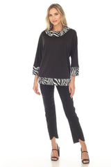 Cowl Neck Swing Pullover - Black & White - CARINE