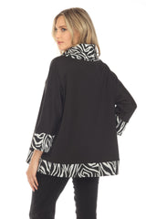 Cowl Neck Swing Pullover - Black & White - CARINE