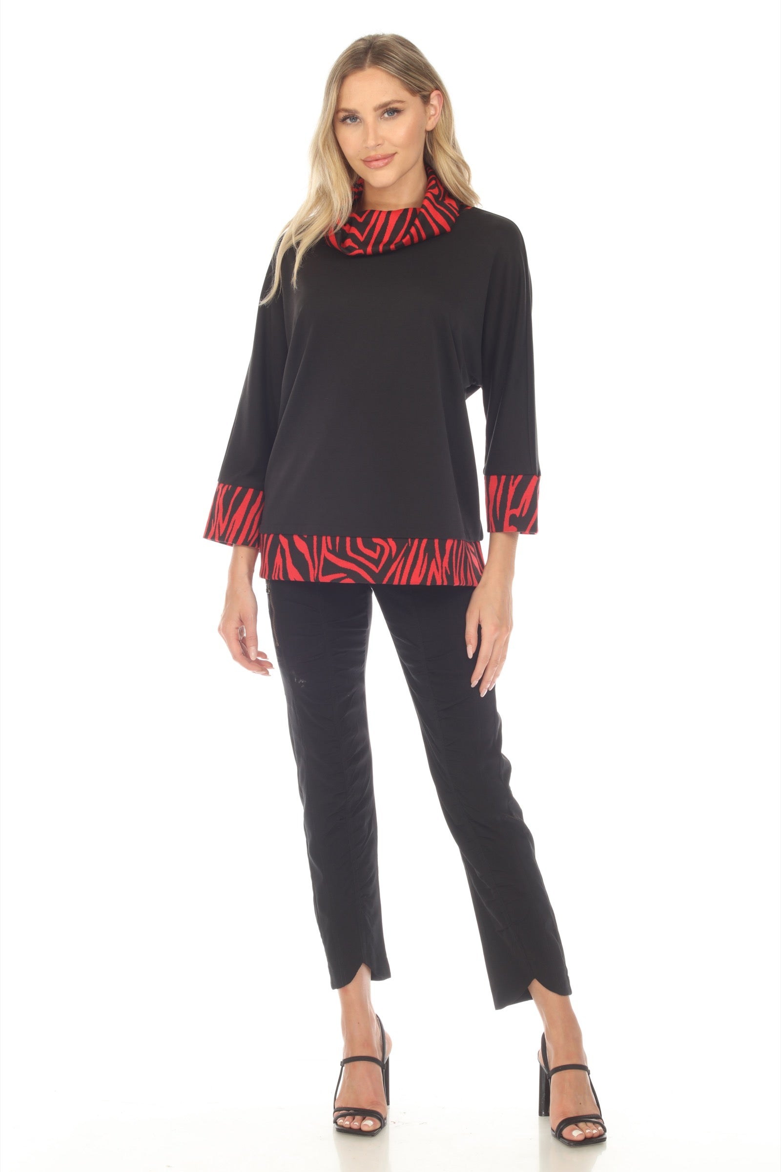 Cowl Neck Swing Pullover - Red - CARINE