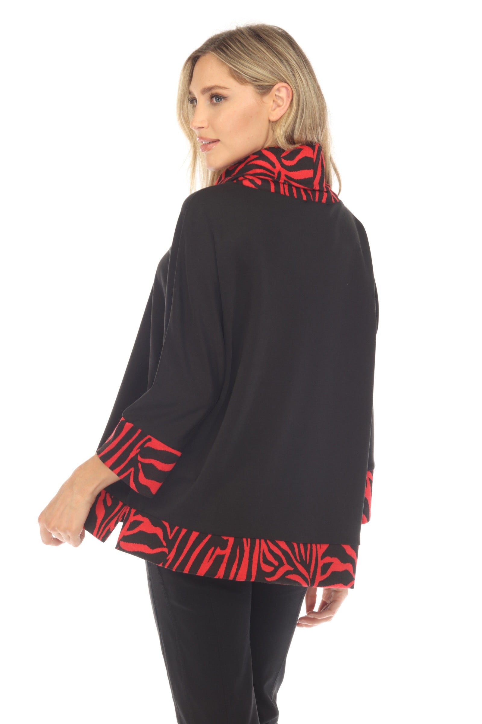 Cowl Neck Swing Pullover - Red - CARINE