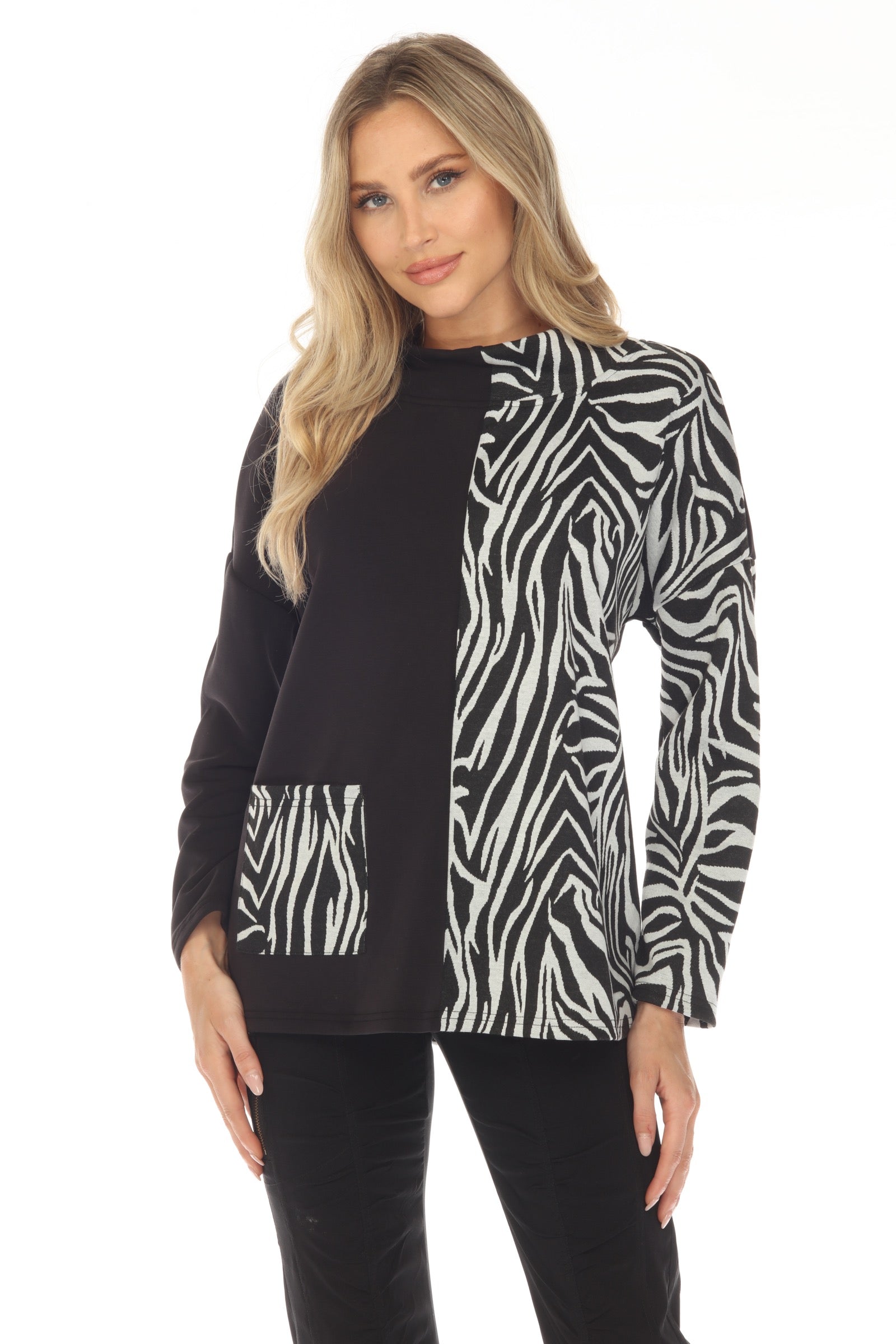 Mock Neck 1pkt Pullover - Black & White - CARINE