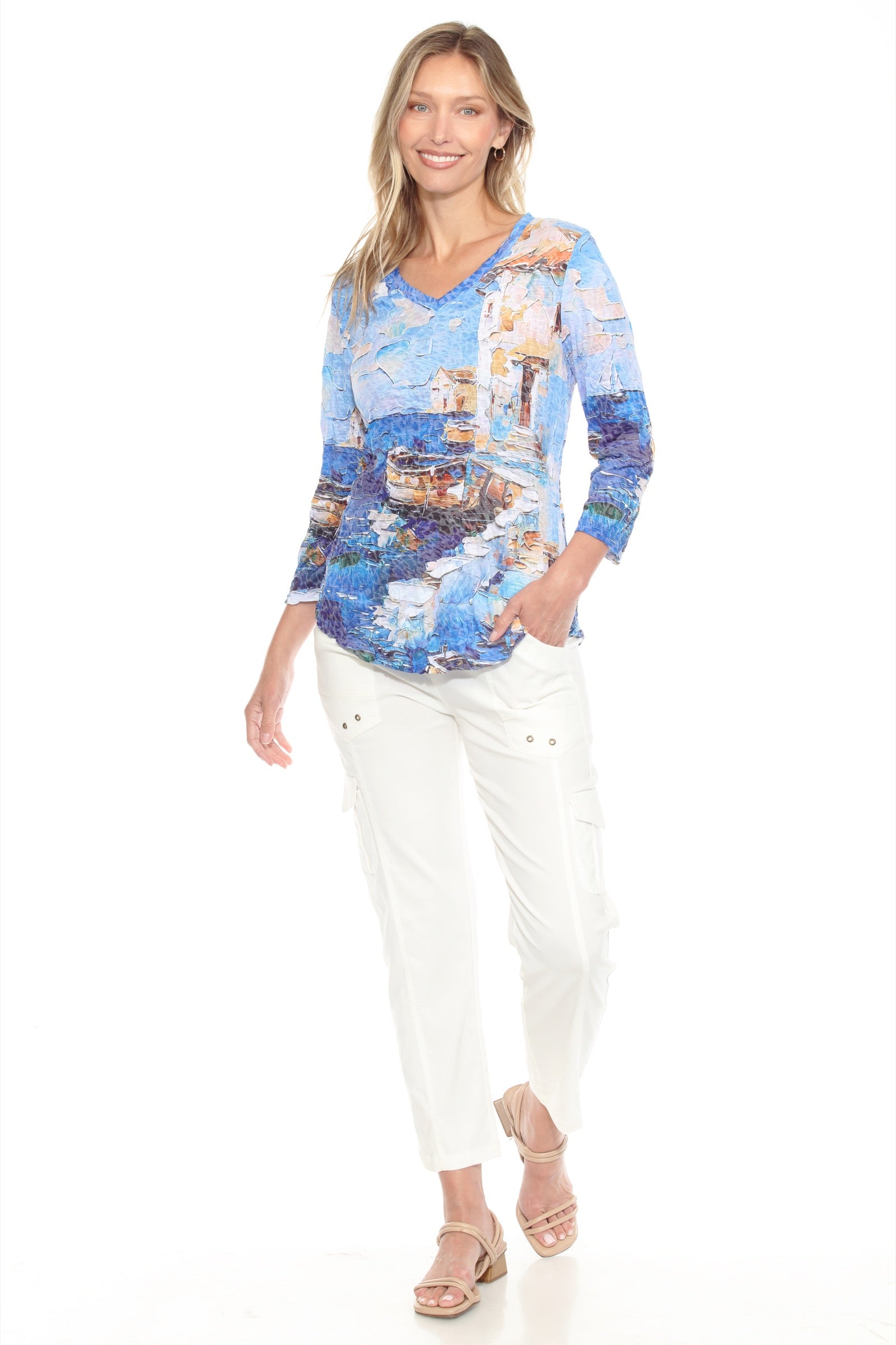 V-Neck Top - Coastal Scene - CARINE
