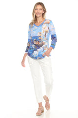 V-Neck Top - Coastal Scene - CARINE