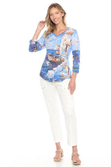 V-Neck Top - Coastal Scene - CARINE
