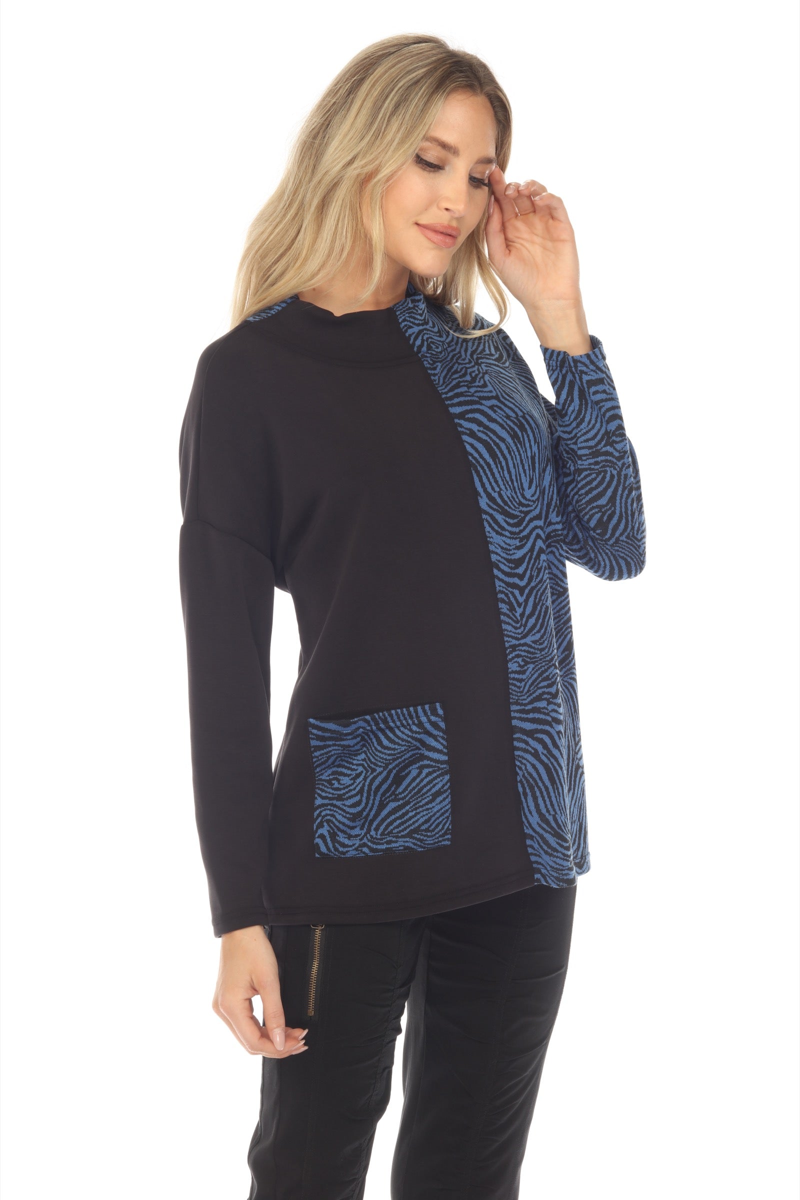 Mock Neck 1pkt Pullover - Blue - CARINE