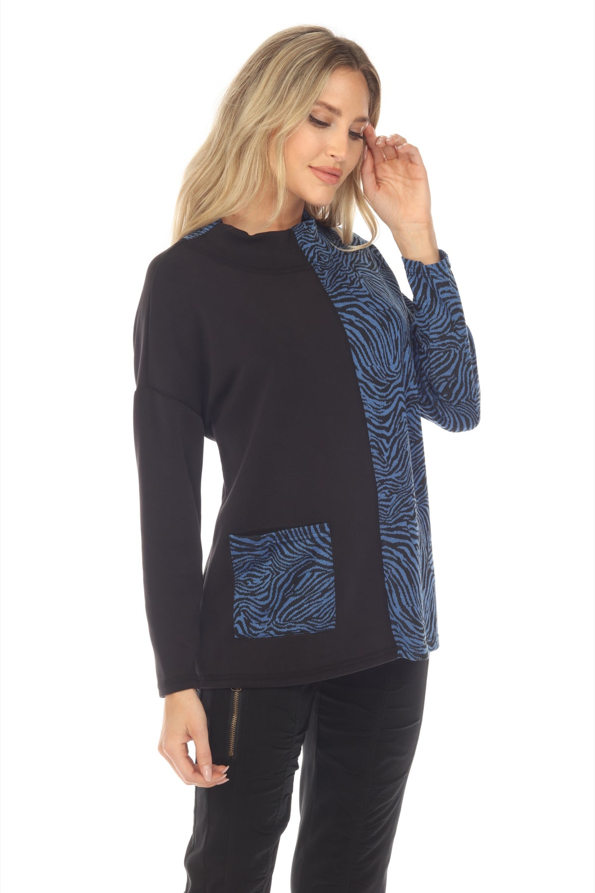 Mock Neck 1pkt Pullover - Blue - CARINE