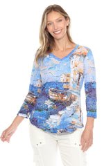 V-Neck Top - Coastal Scene - CARINE