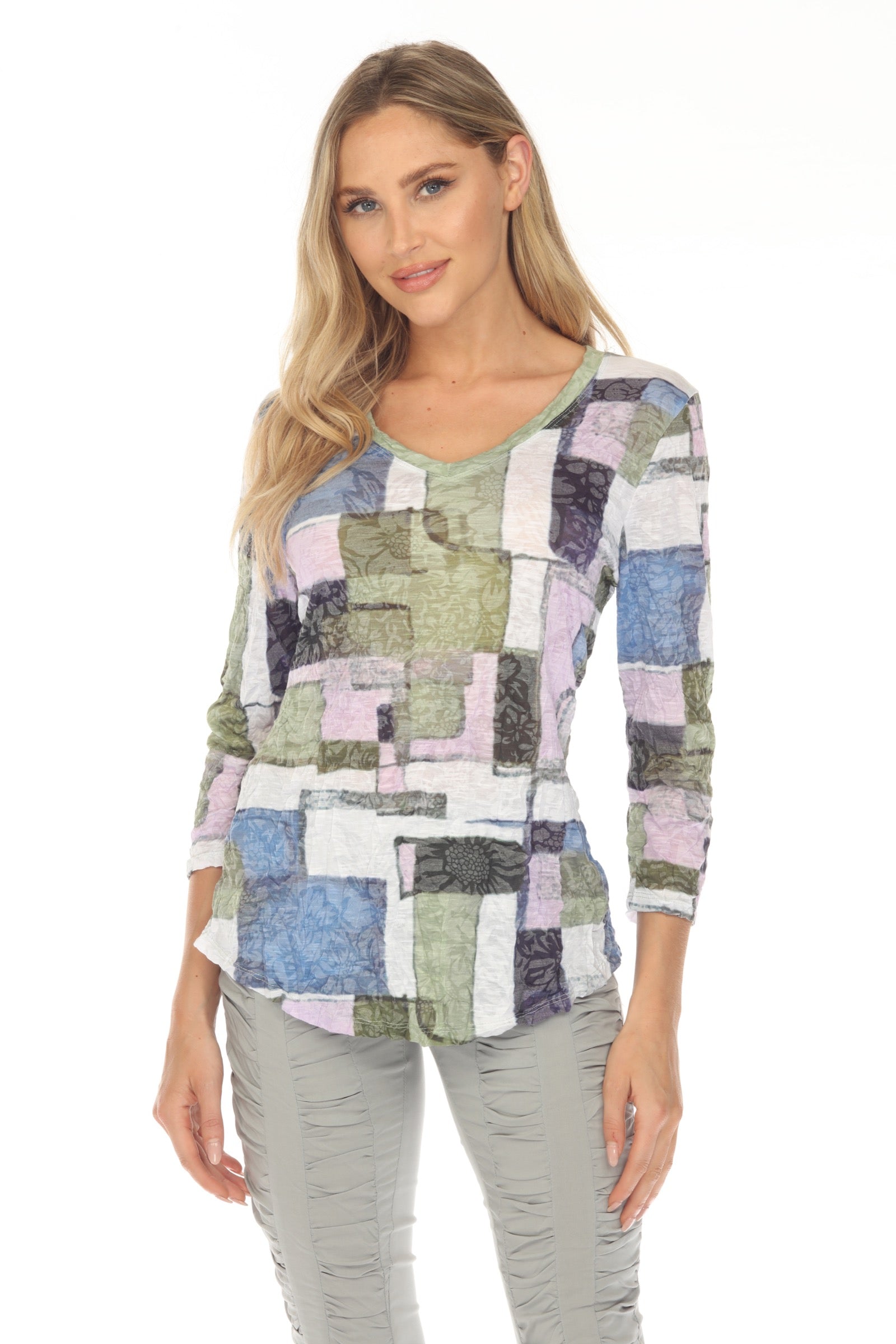 V-Neck Top - Meadow Mosaic - CARINE