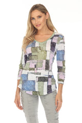 V-Neck Top - Meadow Mosaic - CARINE