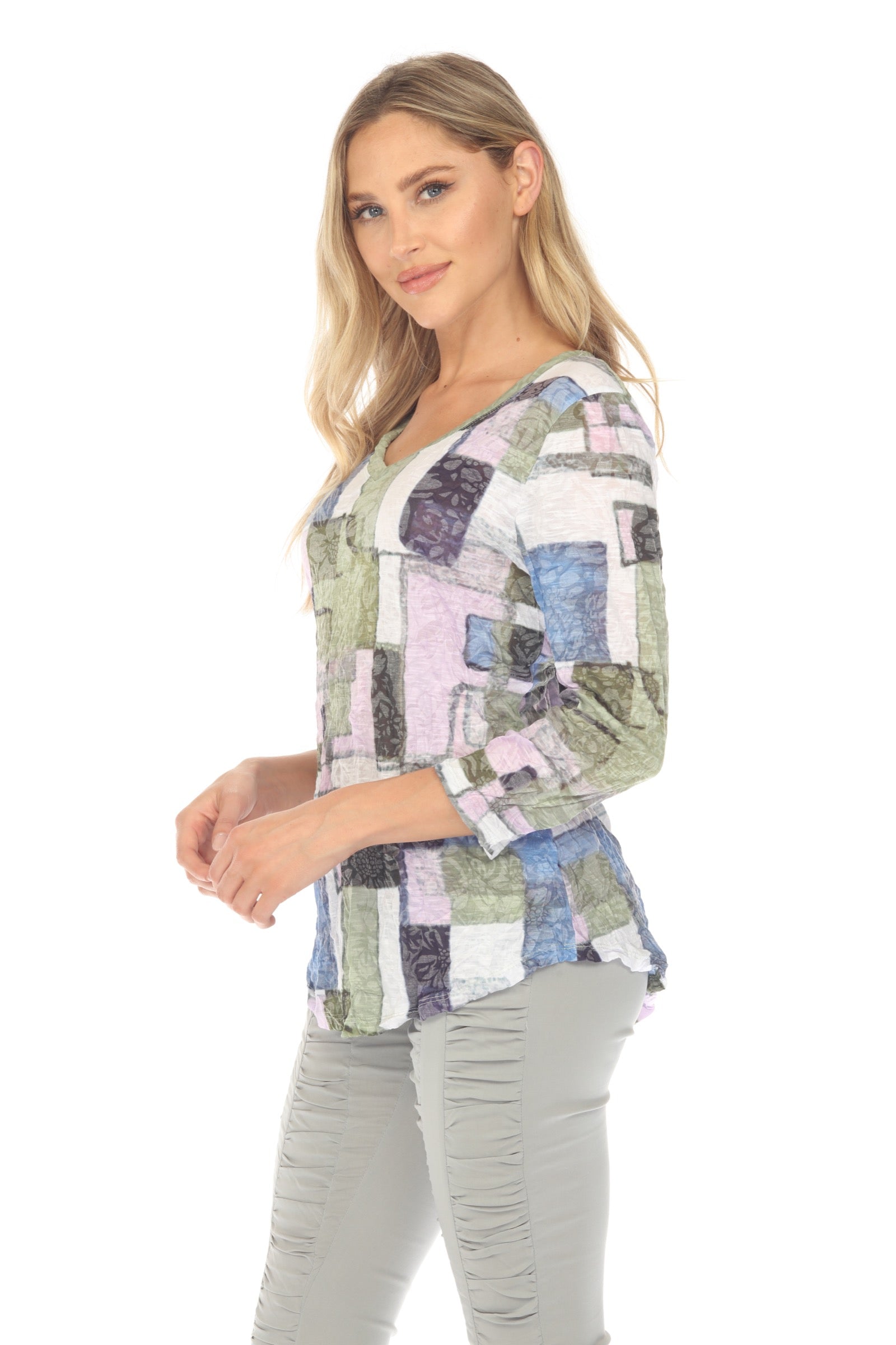V-Neck Top - Meadow Mosaic - CARINE