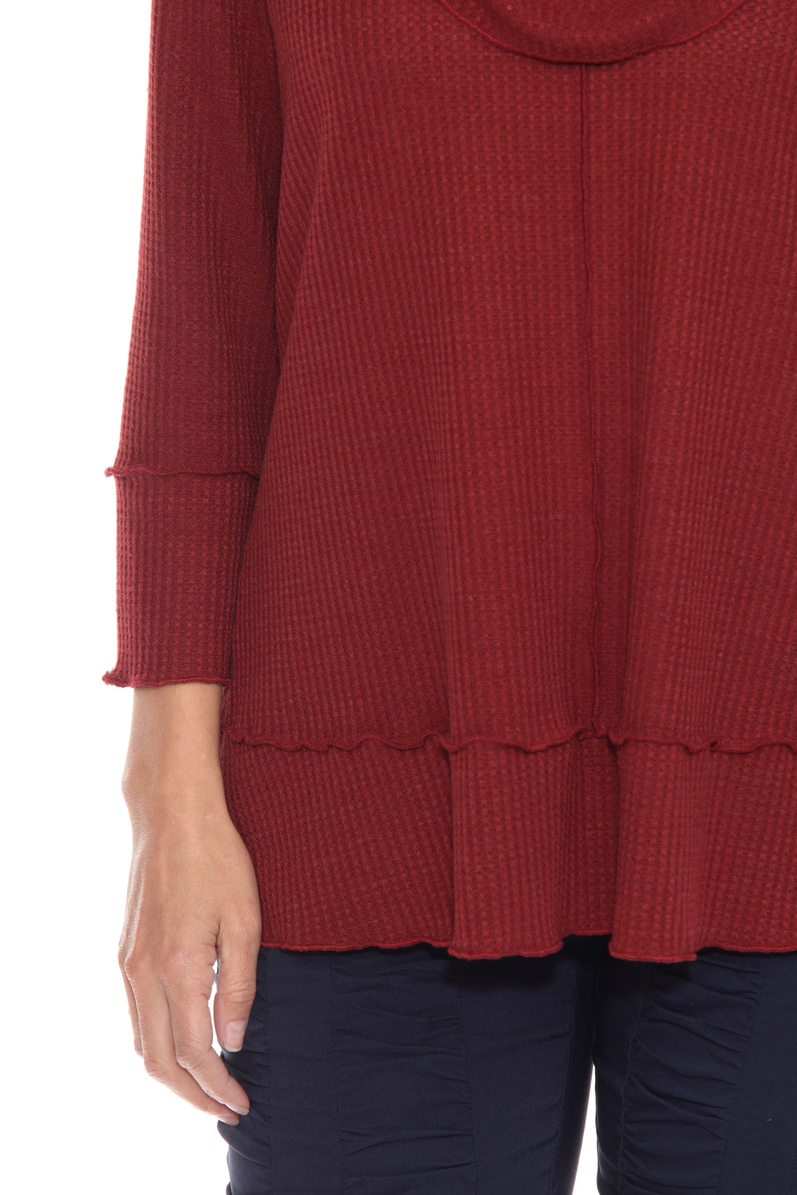 Waffle Knit Cowl Neck Top - CARINE