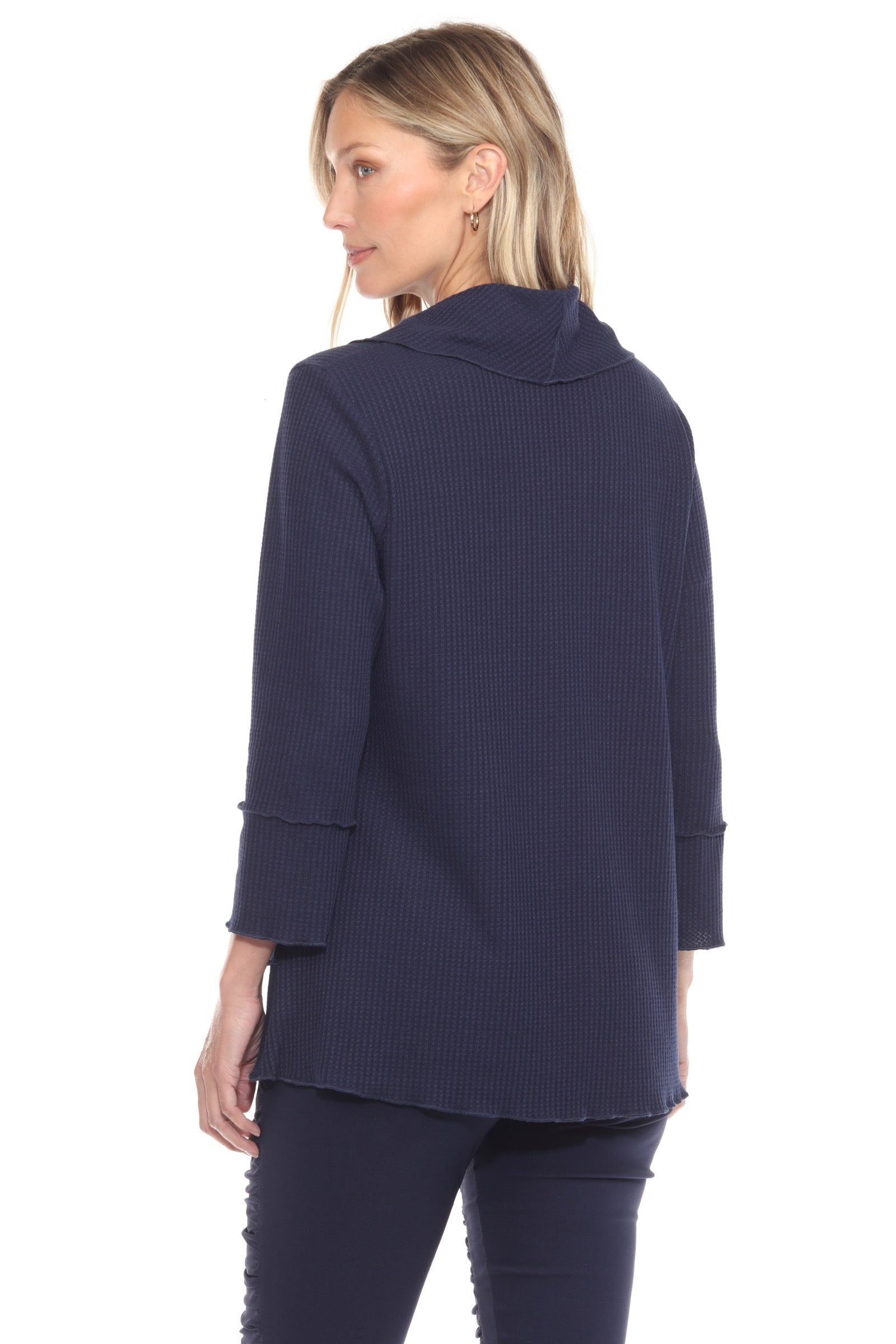 Waffle Knit Cowl Neck Top - CARINE