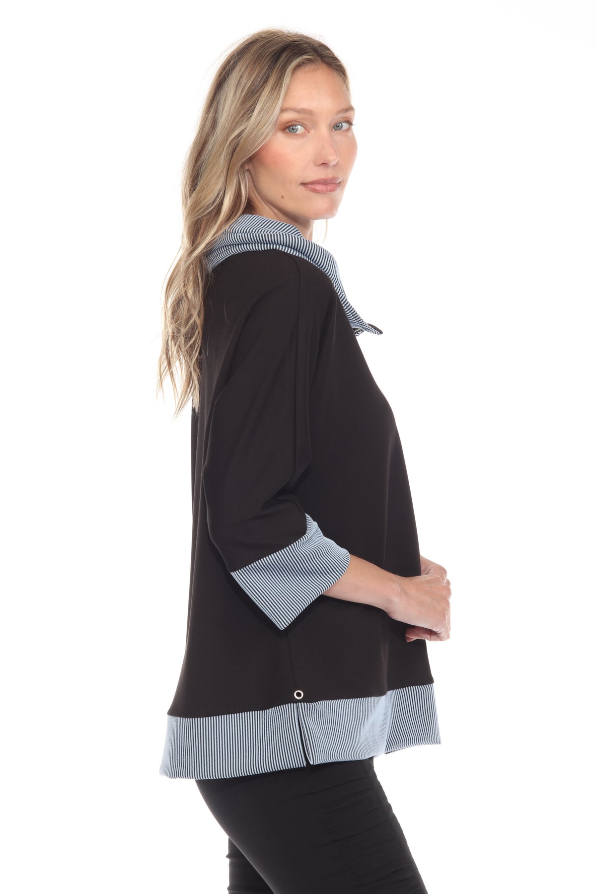 Rib Trim Swing Zip Pullover - CARINE