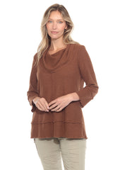 Waffle Knit Cowl Neck Top - CARINE
