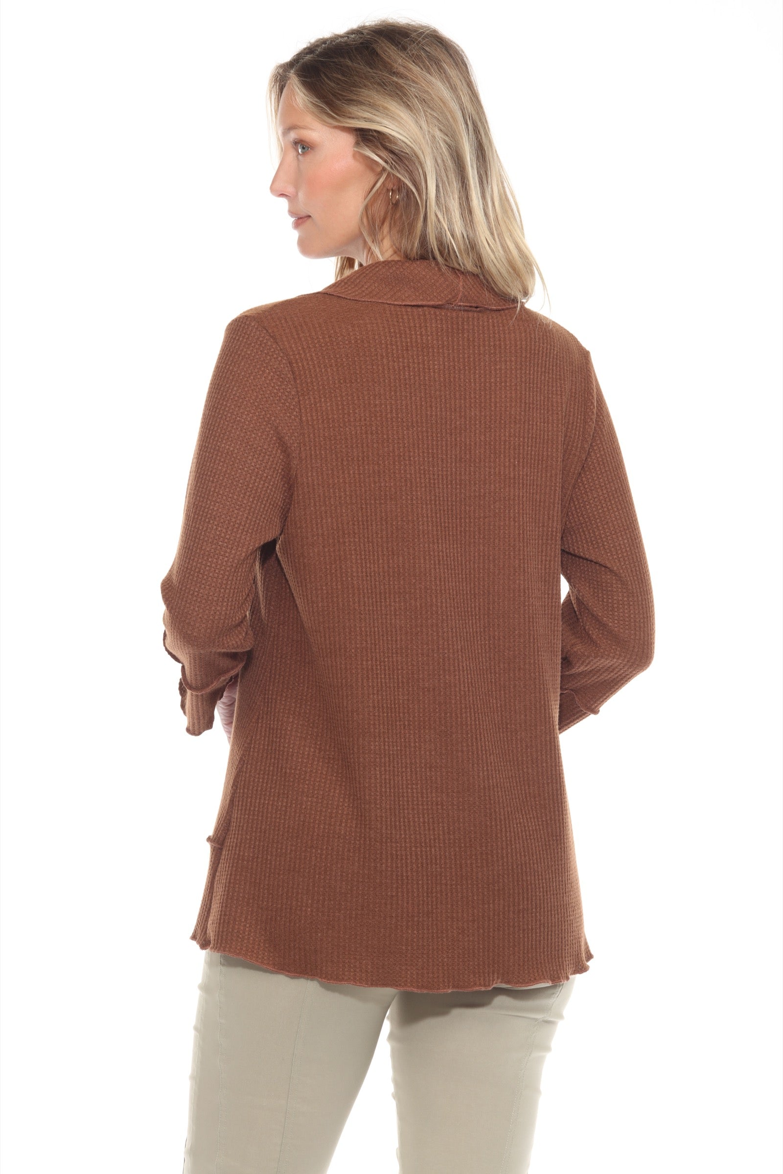 Waffle Knit Cowl Neck Top - CARINE