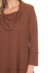 Waffle Knit Cowl Neck Top - CARINE