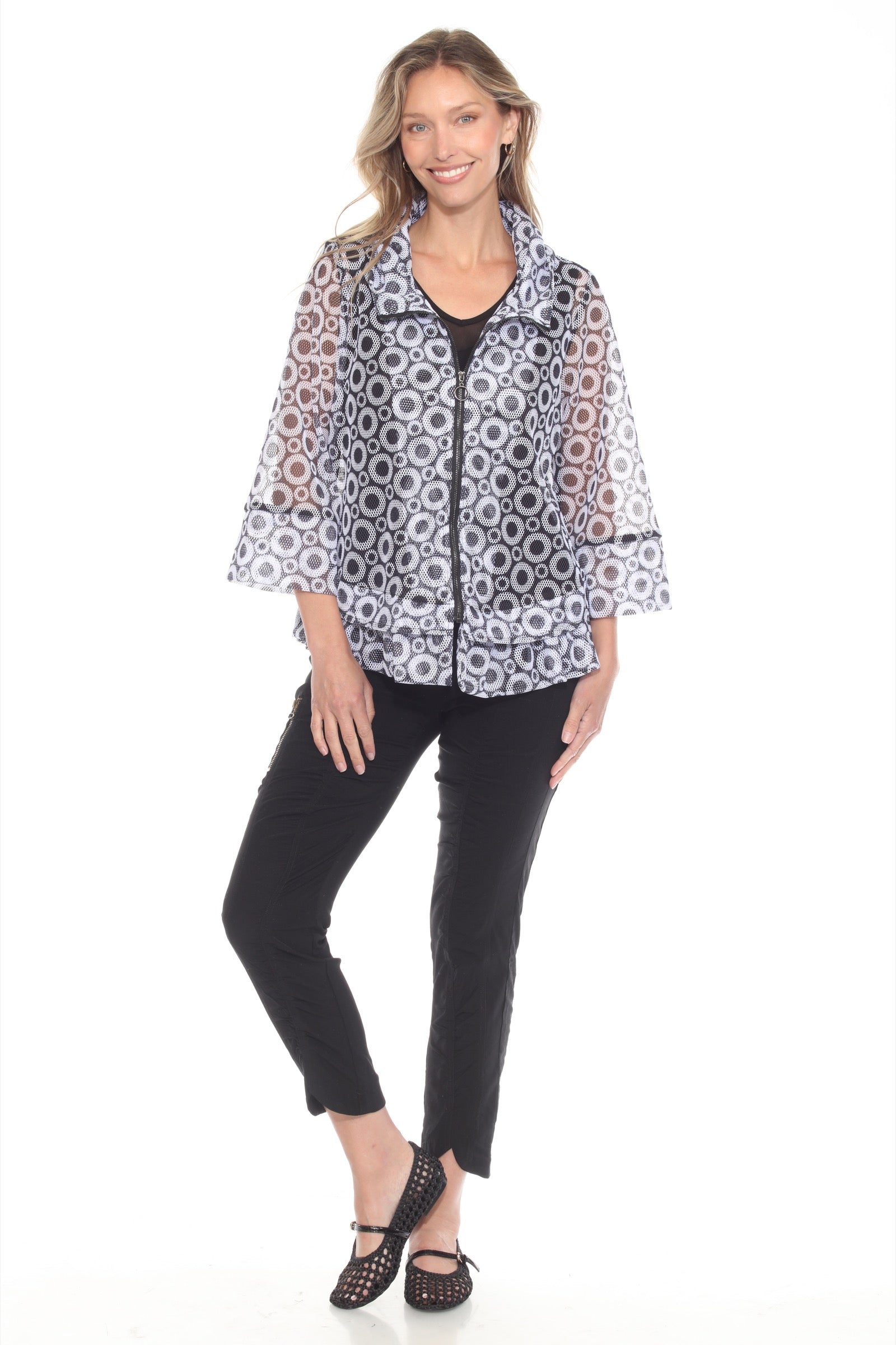 Mesh Zip Swing Jacket - Retro Dots - CARINE