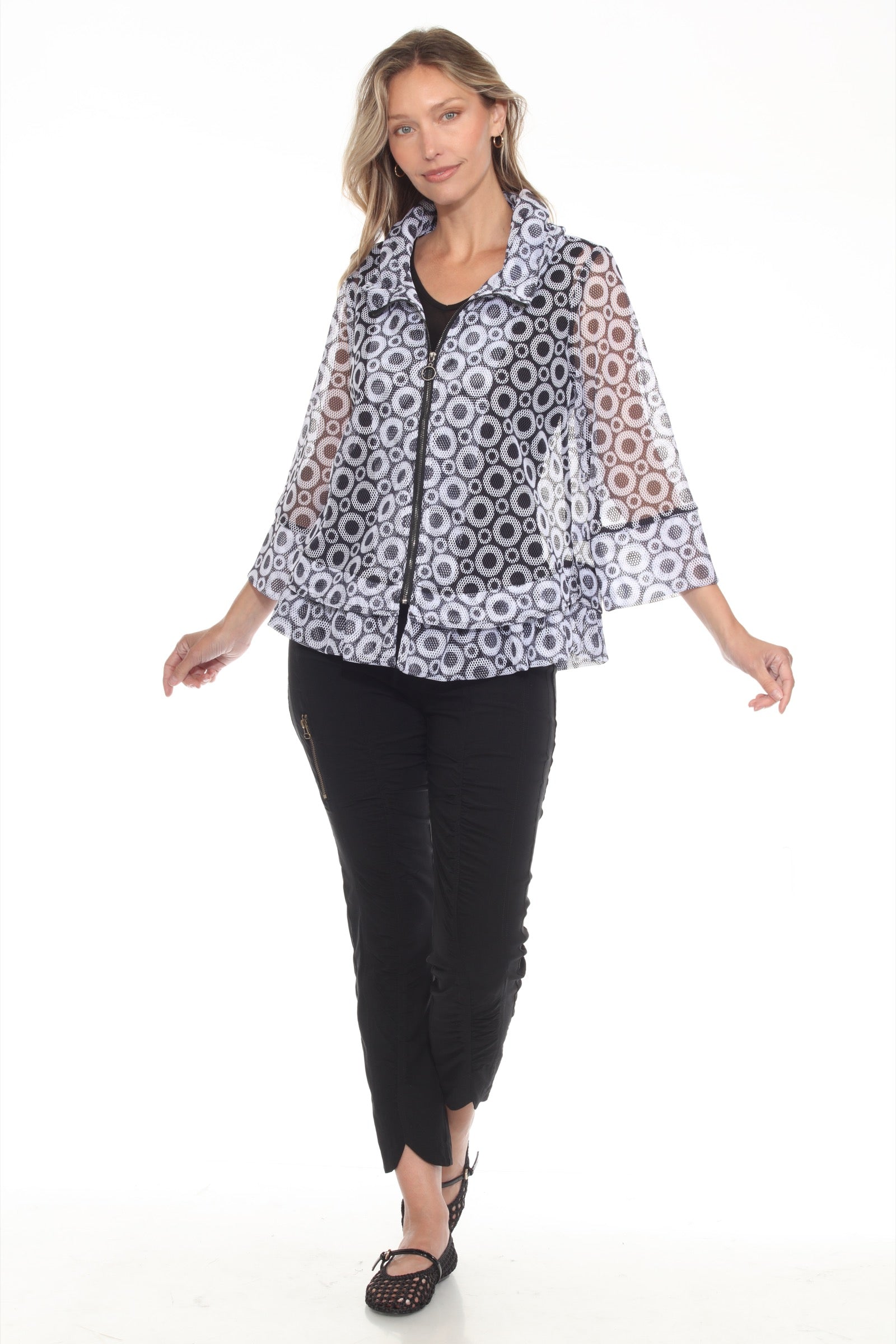 Mesh Zip Swing Jacket - Retro Dots - CARINE