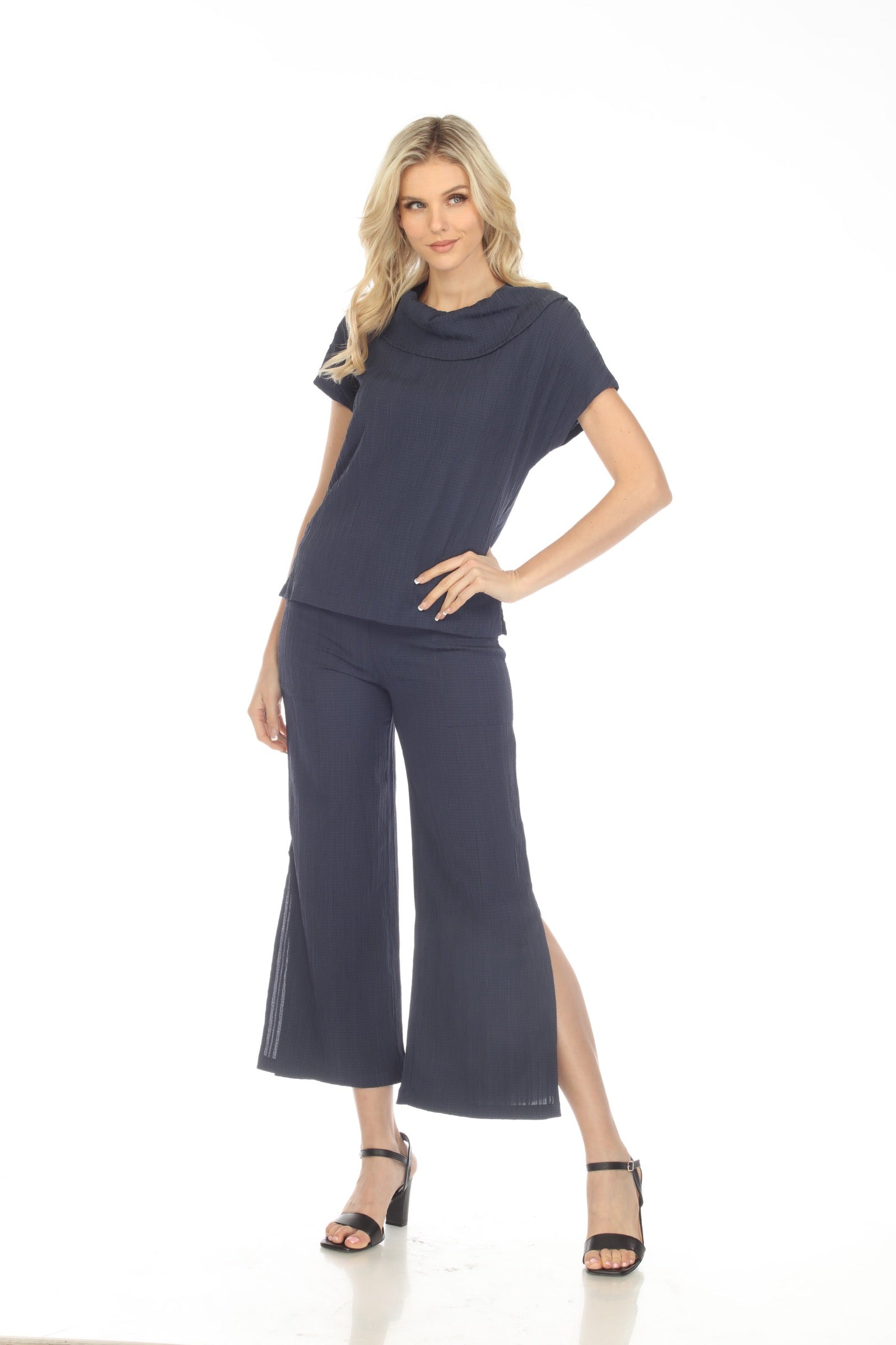 Rolled Collar Split Hem Top - CARINE
