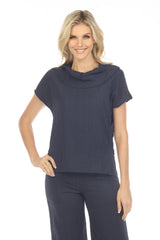 Rolled Collar Split Hem Top - CARINE