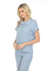 Rolled Collar Split Hem Top - CARINE