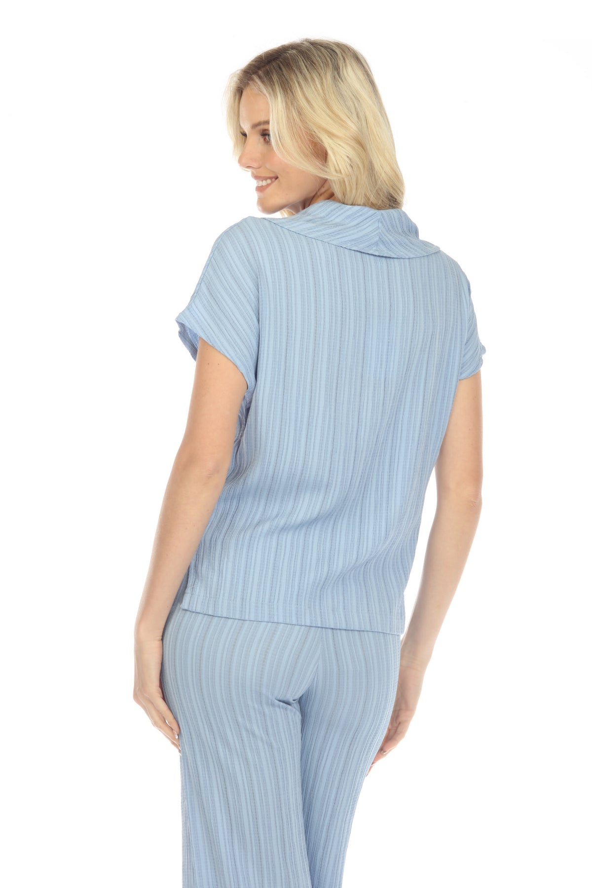 Rolled Collar Split Hem Top - CARINE