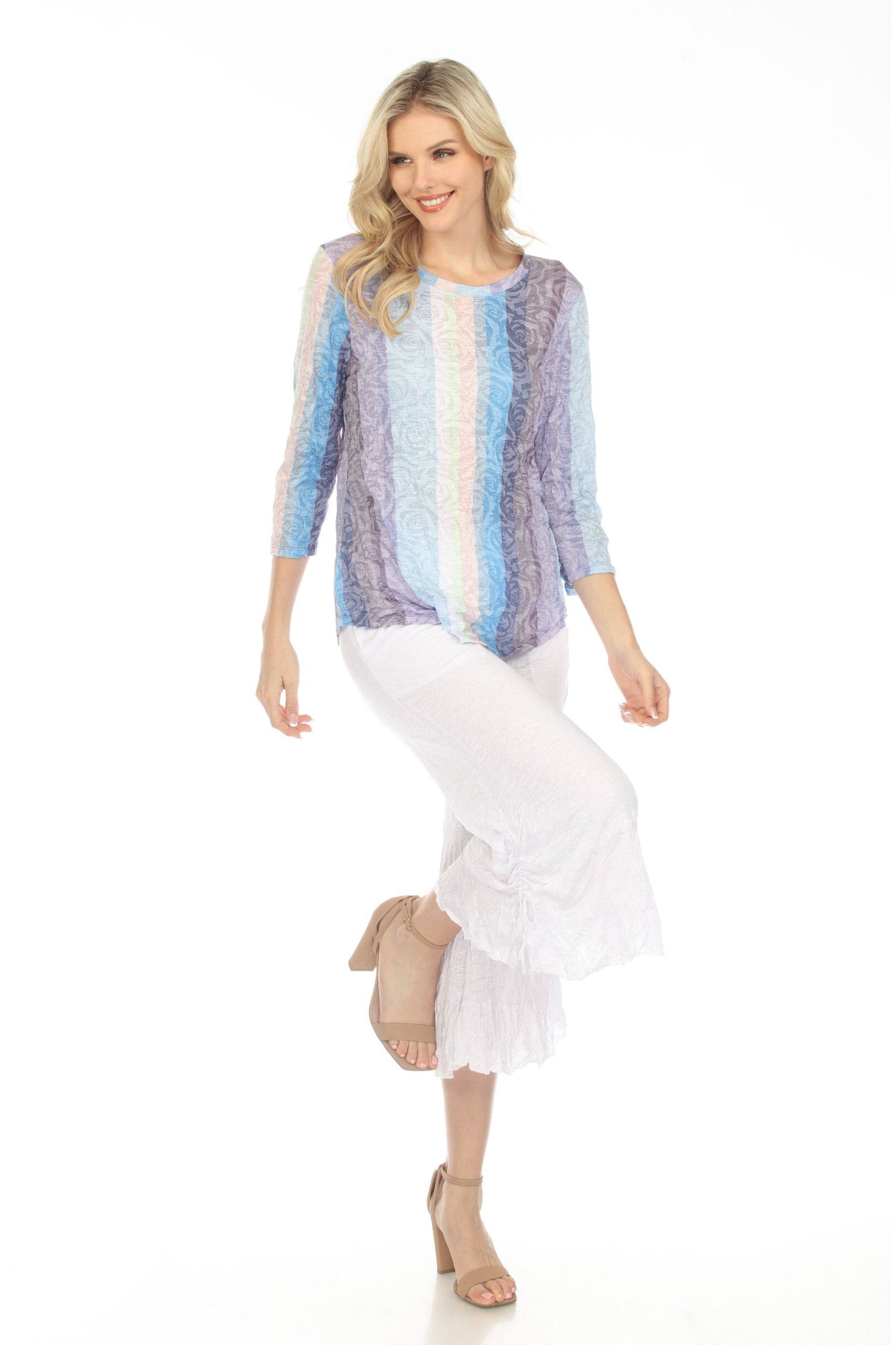 Round-Neck Top - Lilac Strpes - CARINE