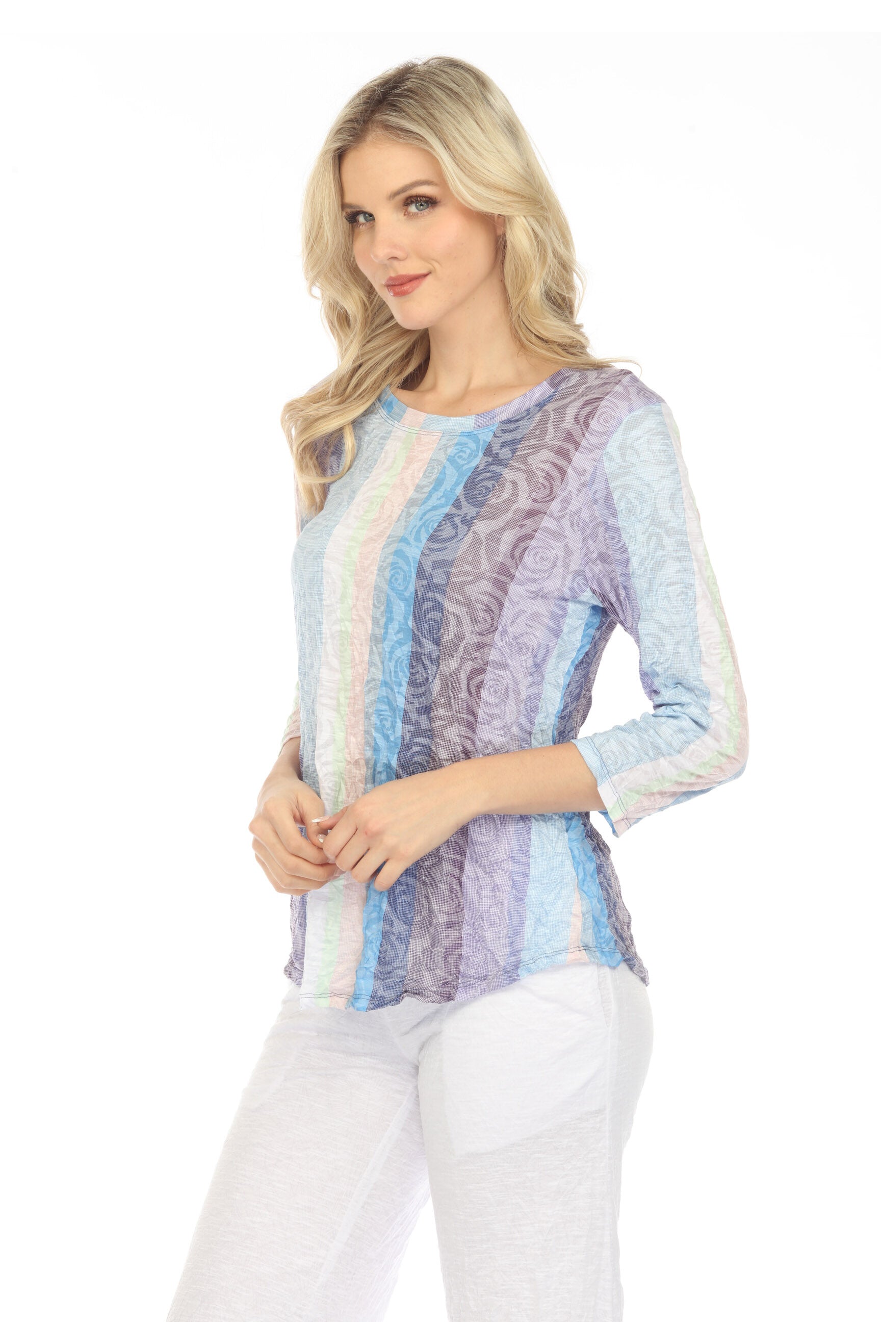 Round-Neck Top - Lilac Strpes - CARINE