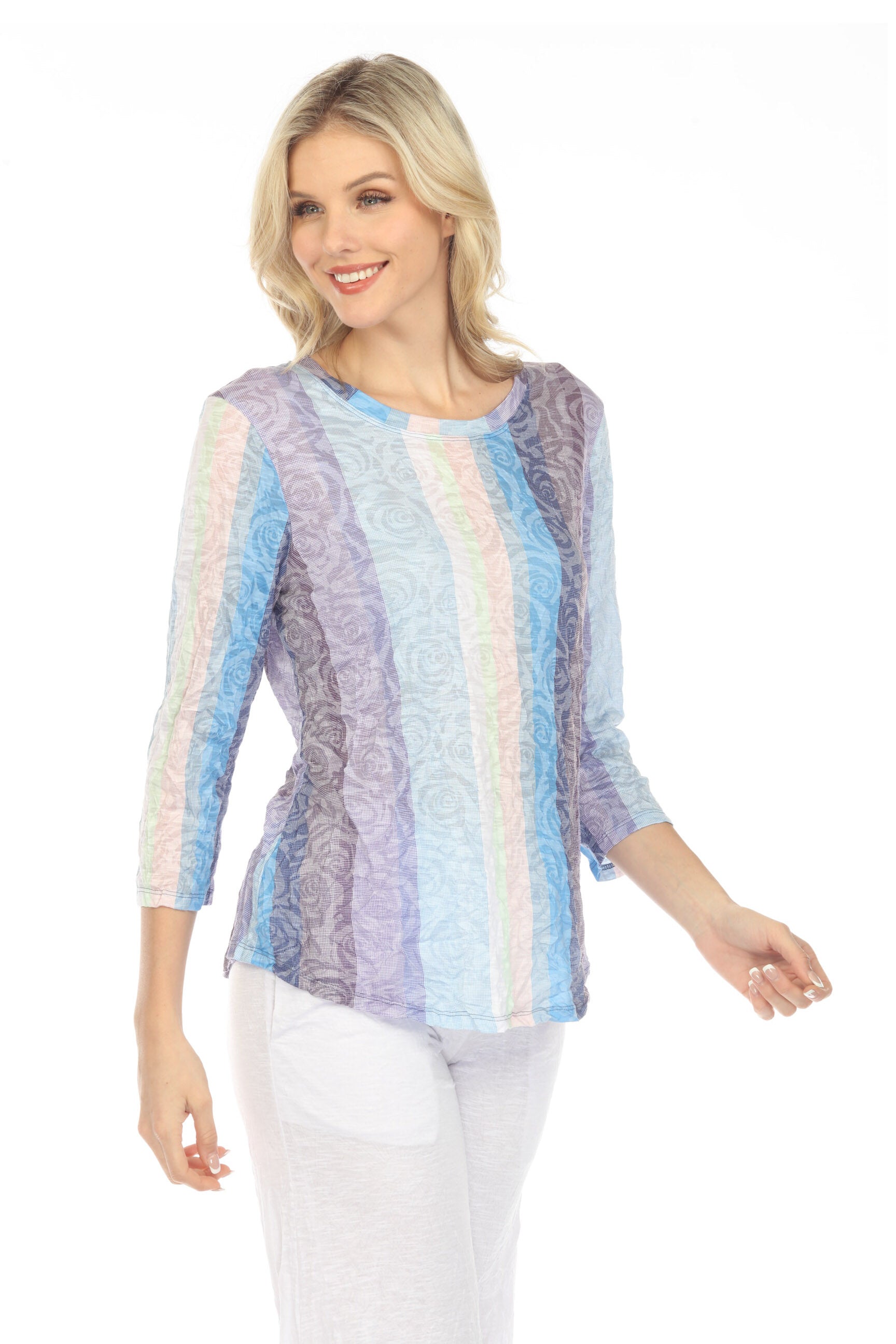 Round-Neck Top - Lilac Strpes - CARINE