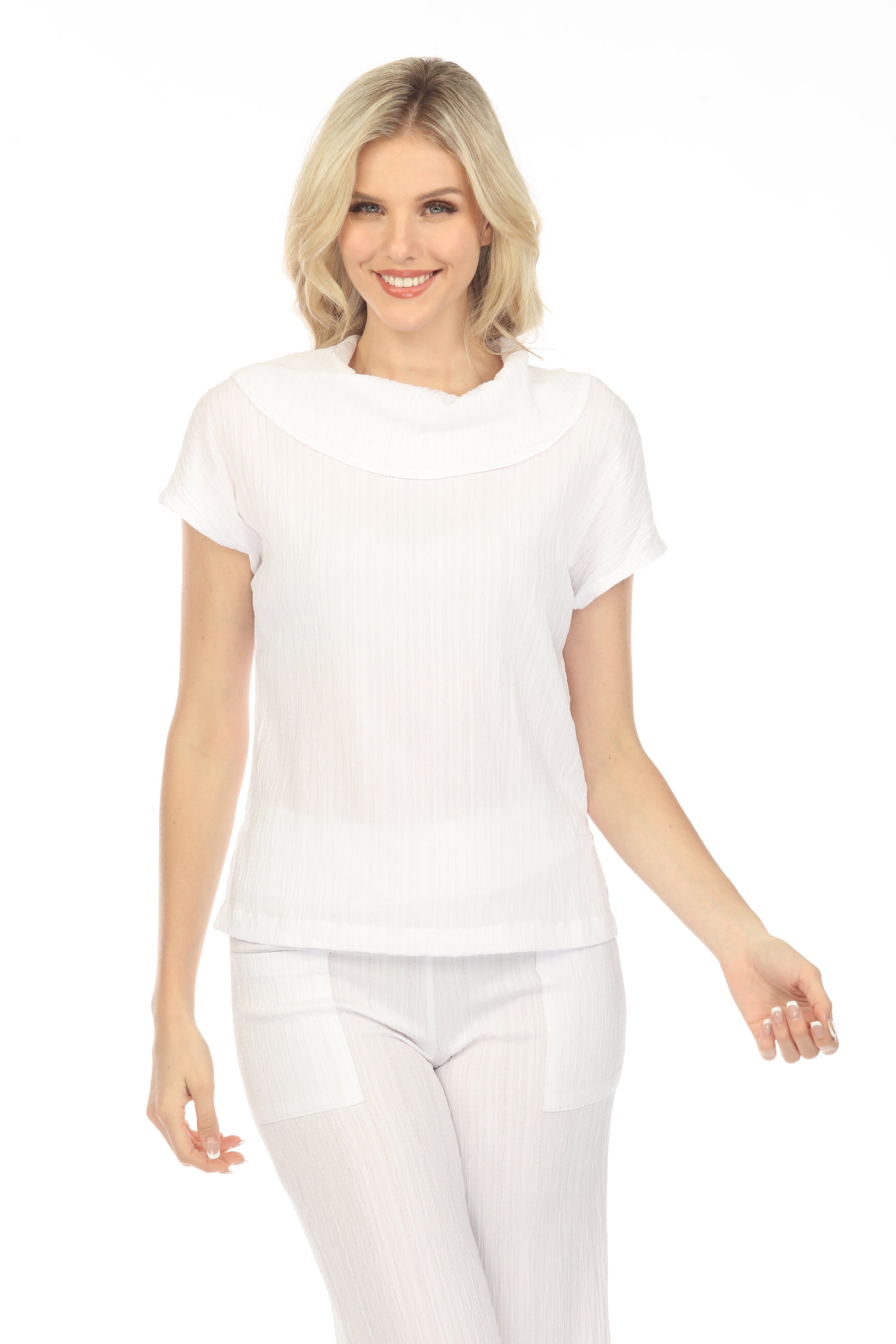 Rolled Collar Split Hem Top - CARINE