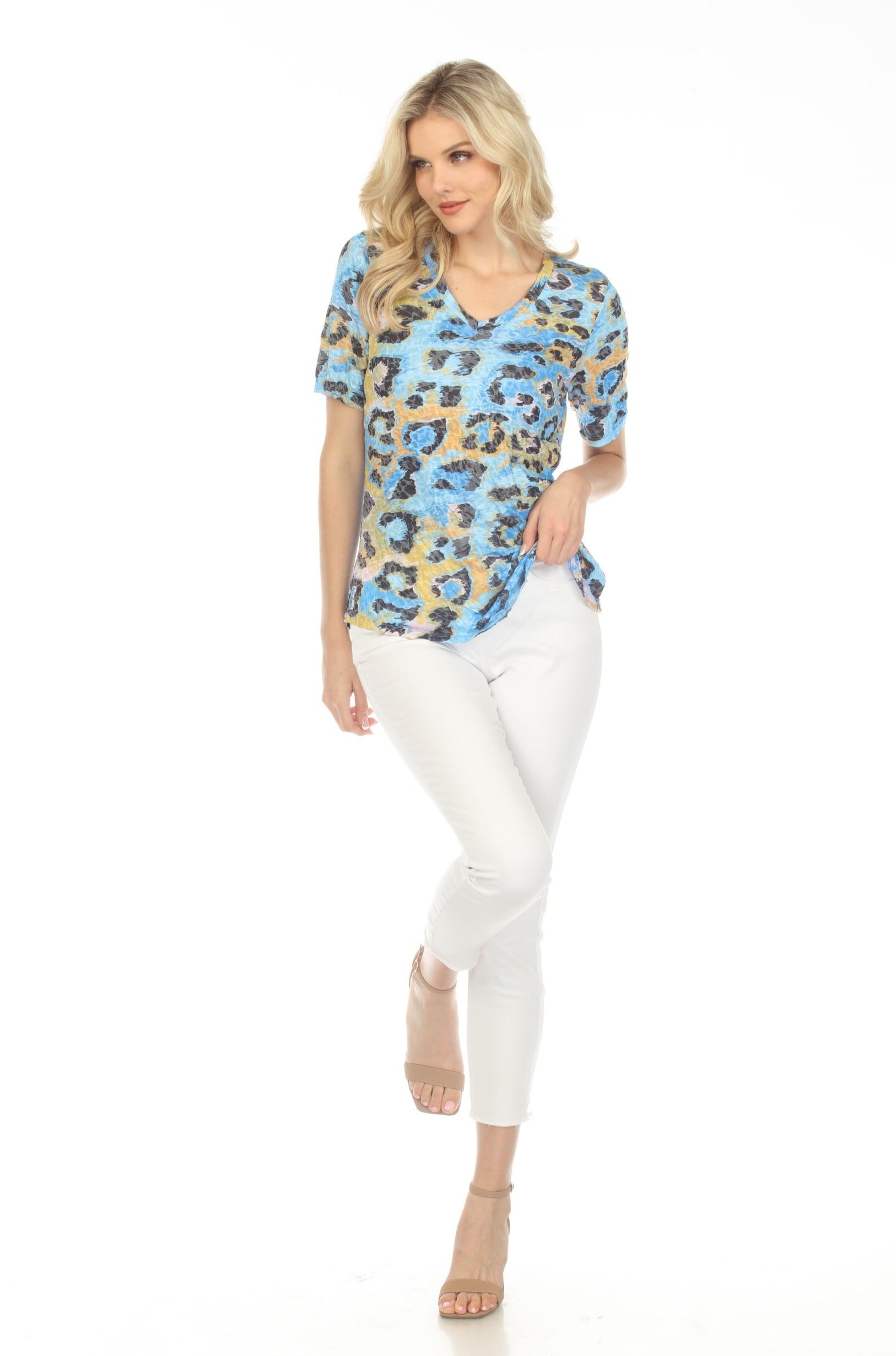 S/S V-Neck Top - Blue Wildcat - CARINE