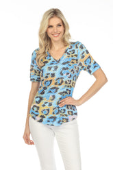 S/S V-Neck Top - Blue Wildcat - CARINE